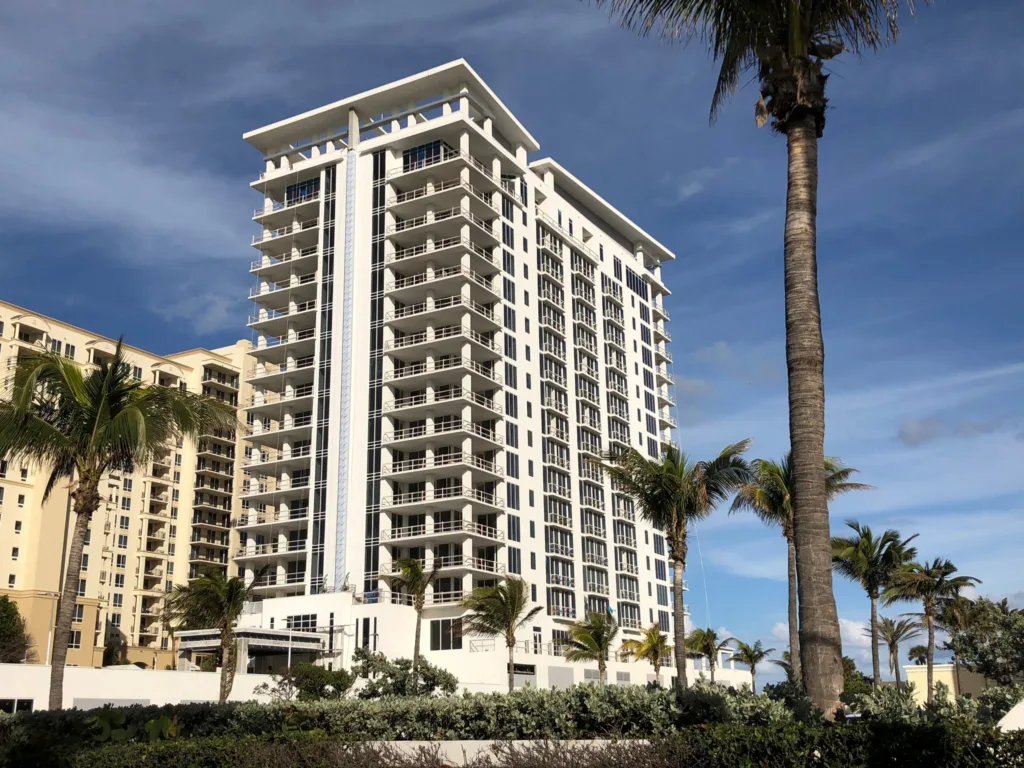 Exterior view of VistaBlue Springer Island with its 16 floors