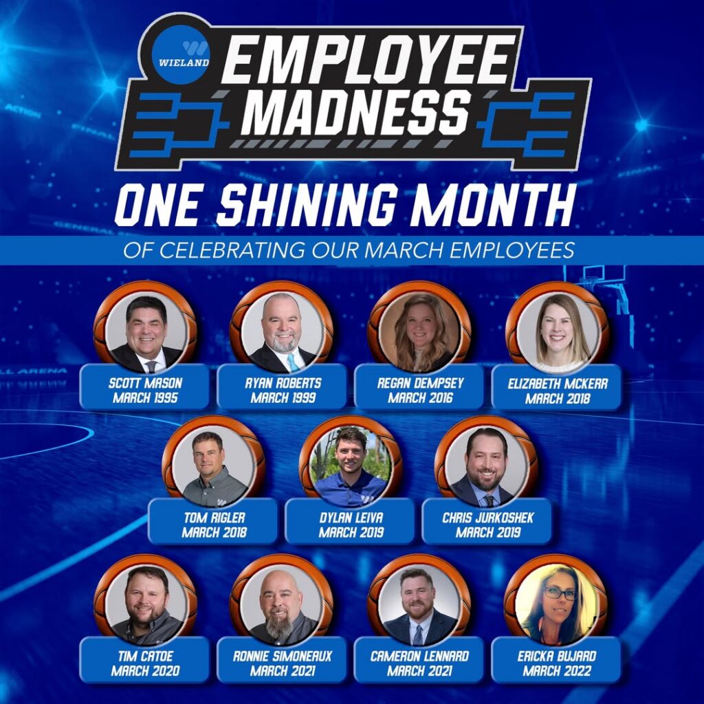 Graphic showing the 11 employees celebrating a work anniversary