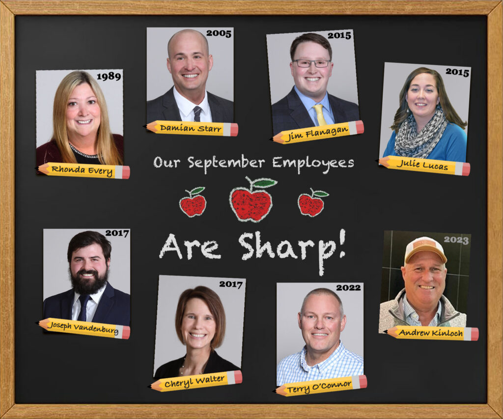 Graphic highlighting eight employees who are celebrating a workplace anniversary