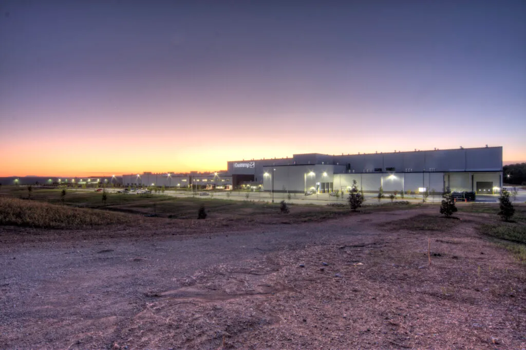 Gestamp exterior lighting at sundown