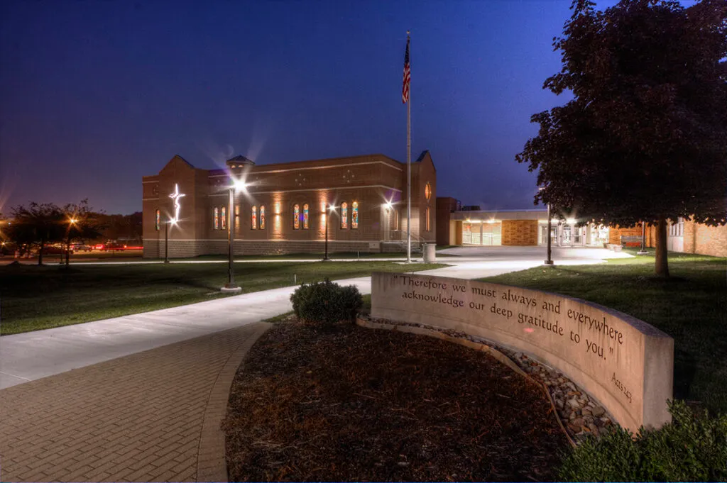 Lansing Catholic High School exterior sign