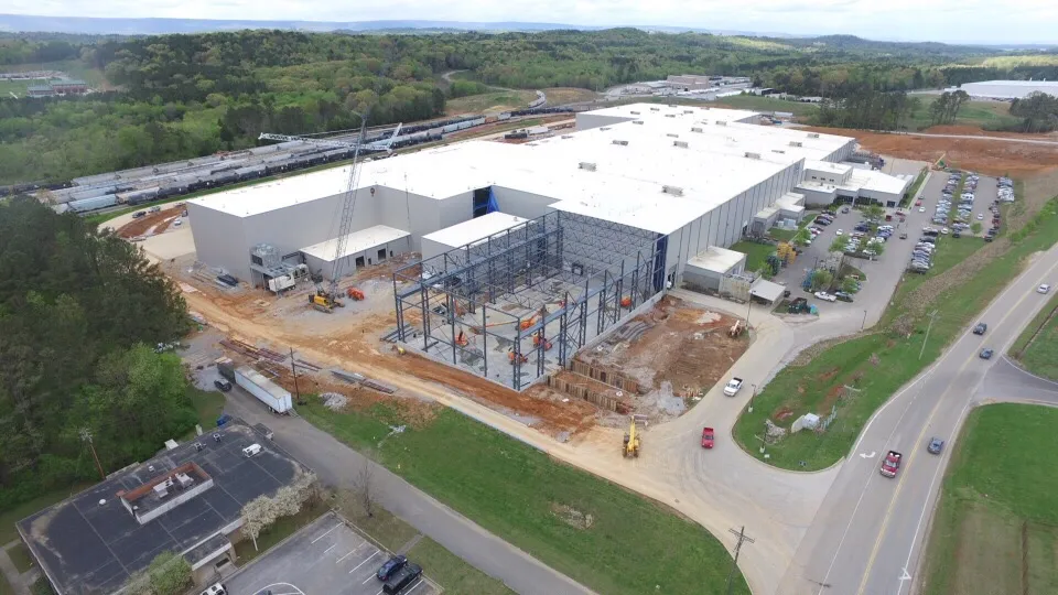 Overhead view of work in progress