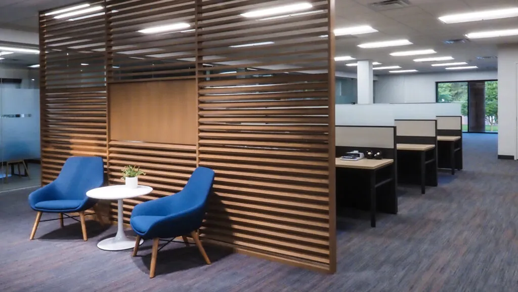 Eaton Community Bank office area seating and cubicles
