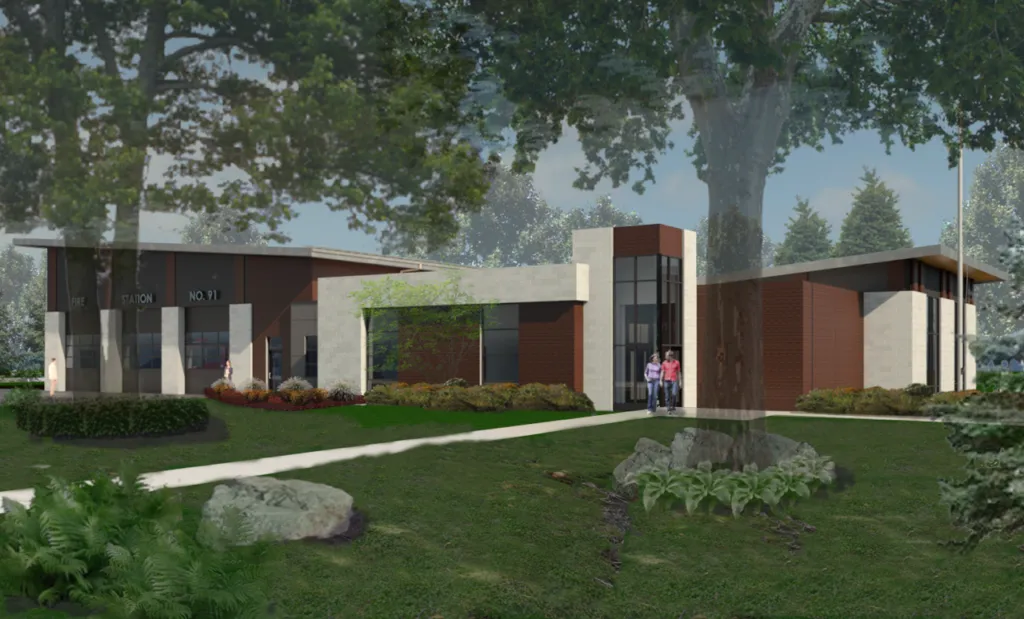 Meridian Twp. Fire Station #91 front entrance render