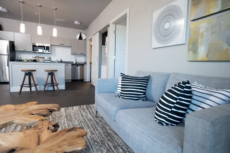 Marketplace Apartments living room and kitchen