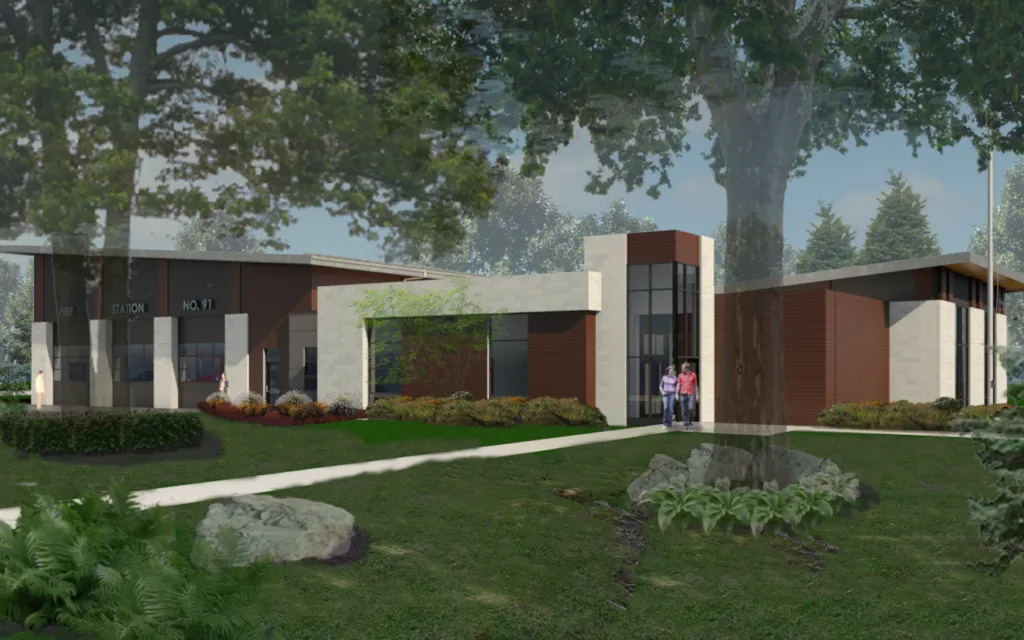 Meridian Twp. Fire Station #91 front entrance render