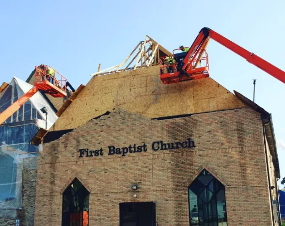 First Baptist Church front entrance build in progress