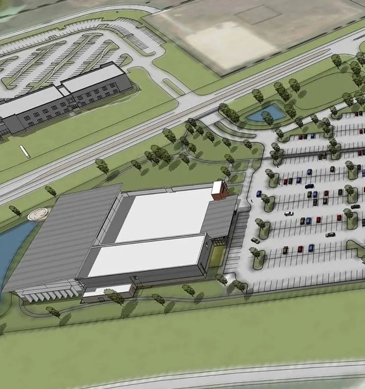YMCA overhead render with parking lot
