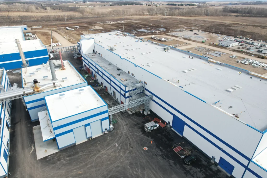 Aerial perspective of the Sofidel Group's facility in Circleville, OH, illustrating the large industrial complex and surrounding area.