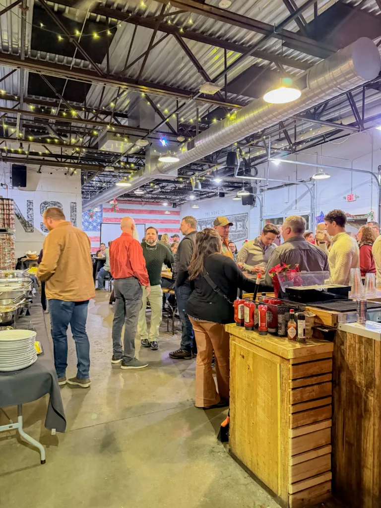 Group gathered and reminiscing over the past year. 