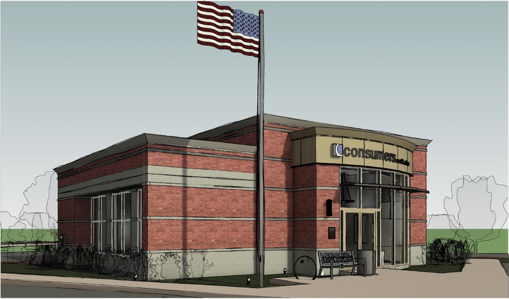 Rendering of the future Consumers Credit Union location