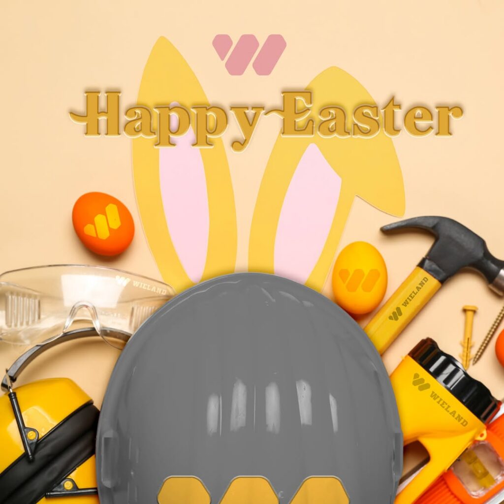 Graphic showing a hard hat with bunny ears