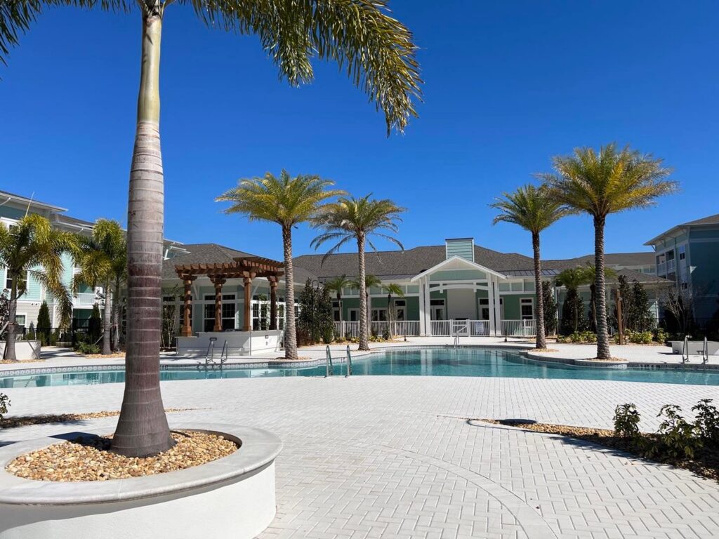 View of the pool deck at the Grand Cypress multifamily complex