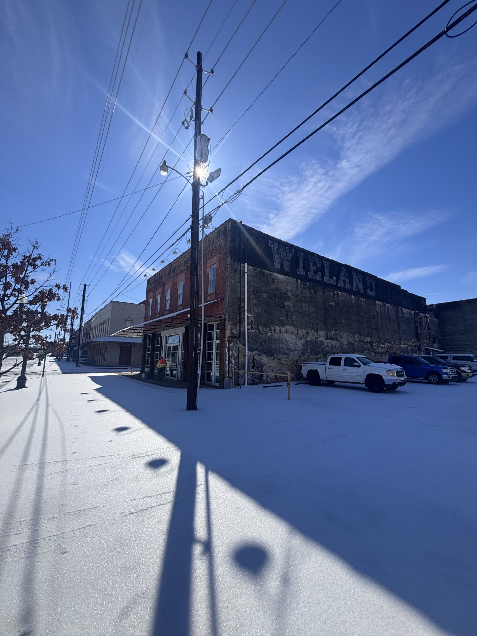 Office building covered in snow and ice during the recent snow storm