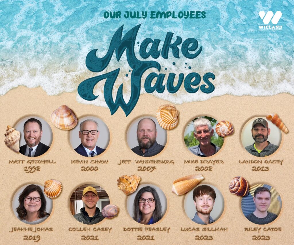 Graphic showing the ten employees celebrating a July Anniversary