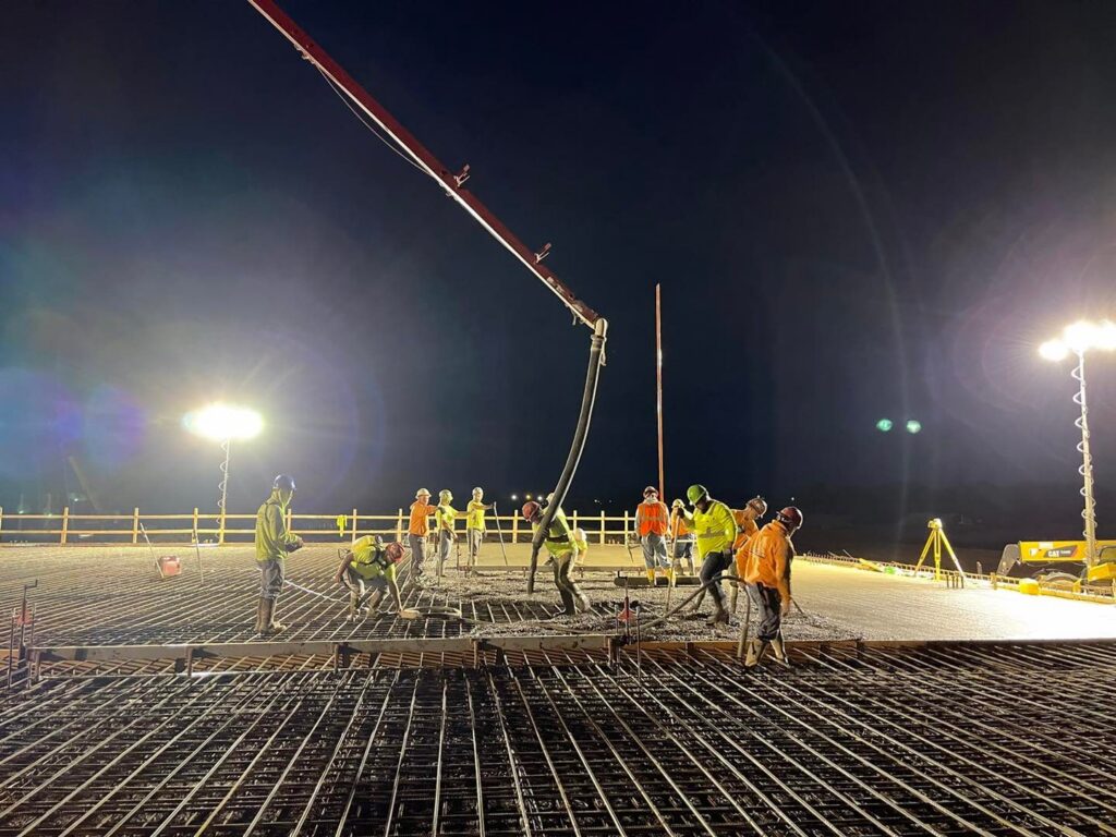 Morning concrete pour in the dark