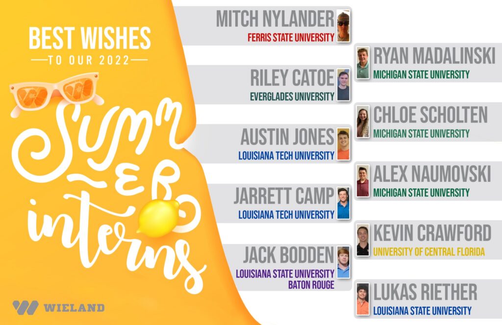 Graphic showing the 10 summer interns at WIELAND