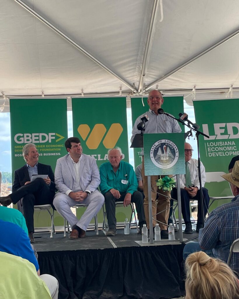 Group gathered to give speeches at the ground break ceremony. Pictured is Louisiana Governor John Bel Edwards.